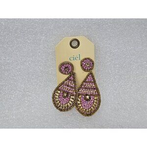 Beaded Teardrop Earrings By Ciel In Pink & Gold Handmade Statement Jewelry